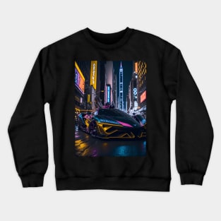 Dark Neon Sports Car in Japanese Neon City Crewneck Sweatshirt